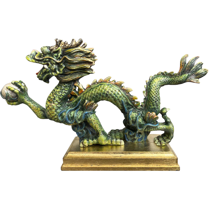 Statuette made of solid alder "Green Oriental Dragon"